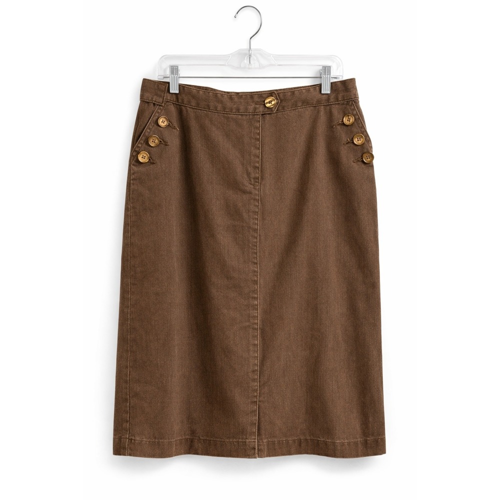 Christopher & Banks Pencil Skirt 12 Brown Stretch Sailor Button midi Casual